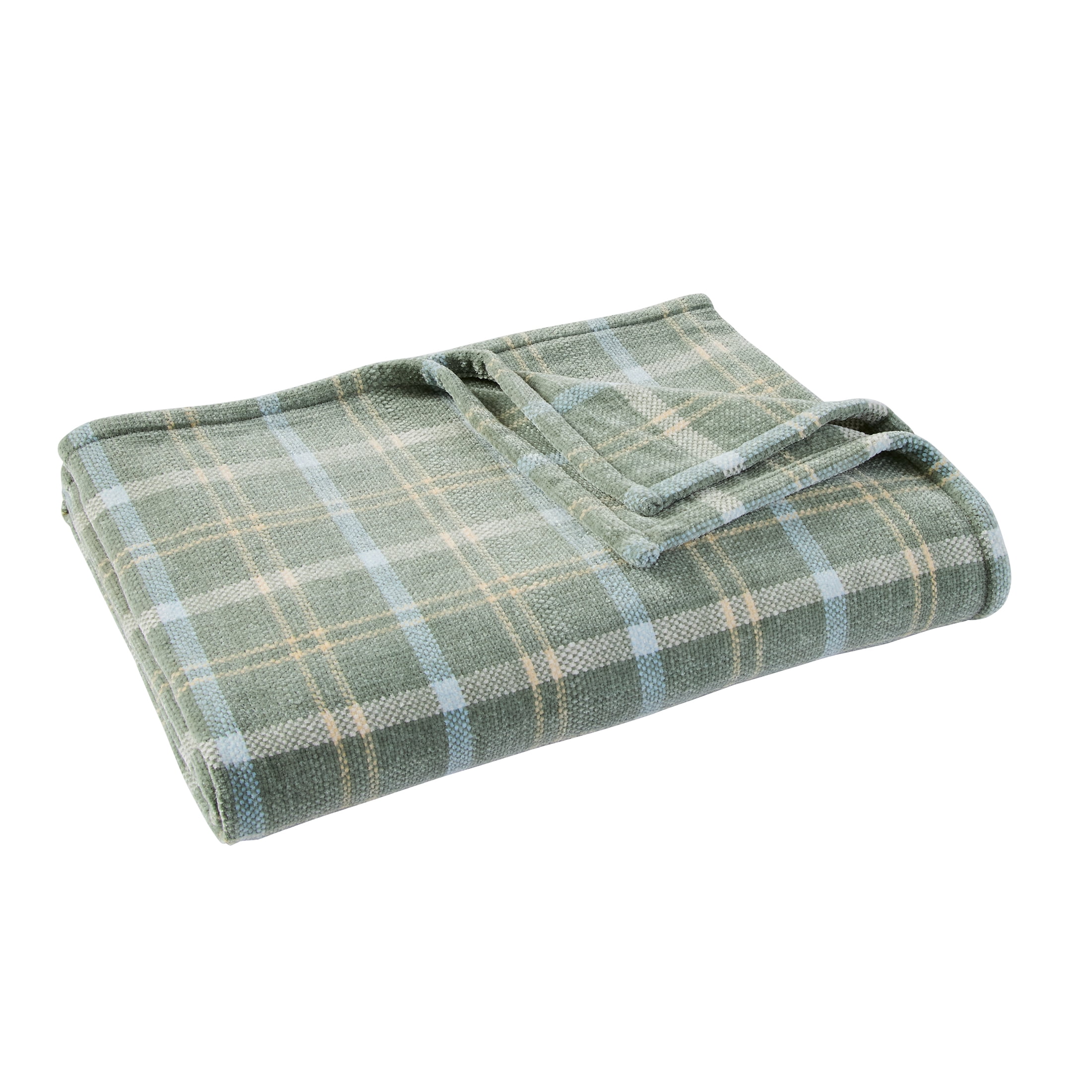 Better Homes & Gardens Woven Chenille Plaid Throw Blanket, Green River, 50 in x 72 in