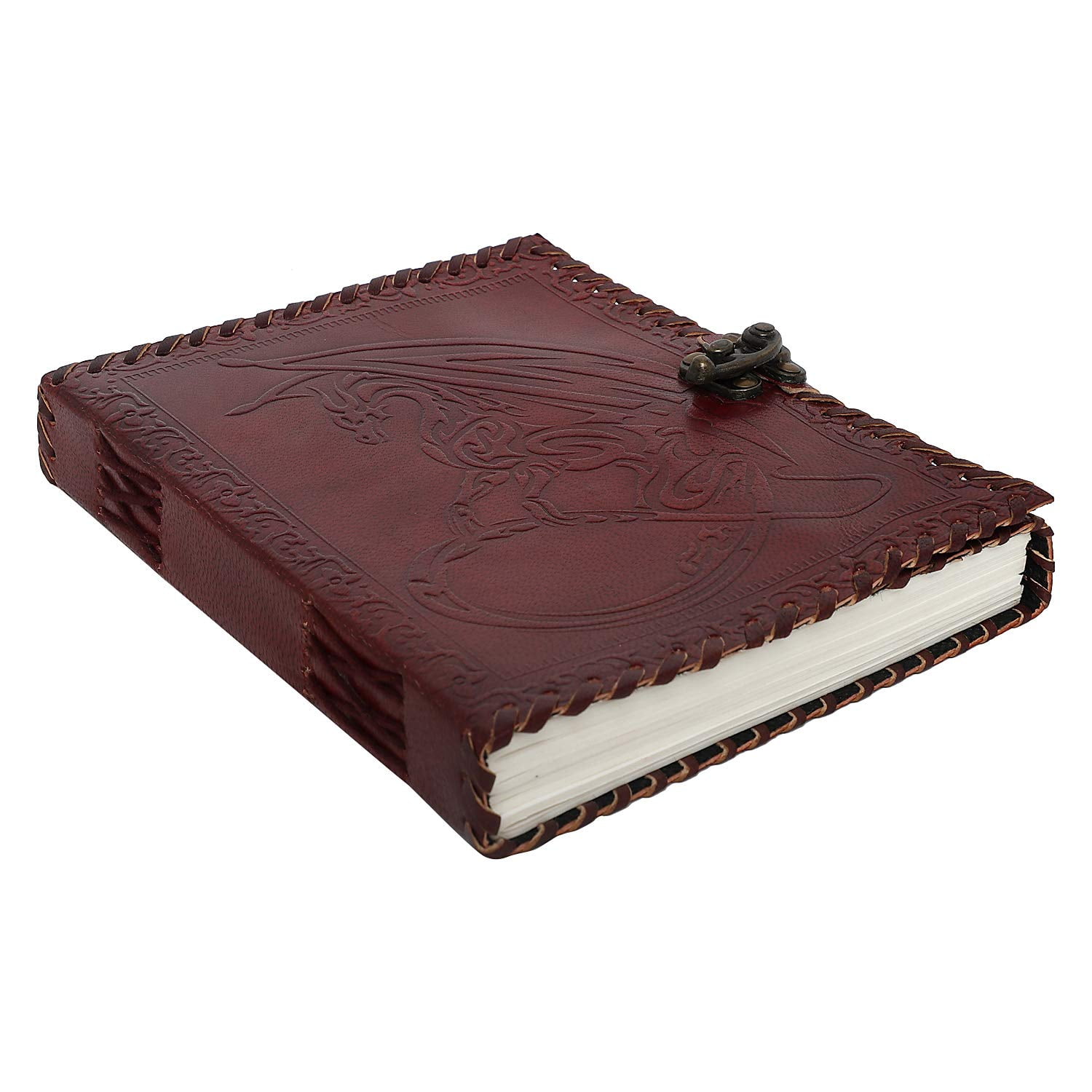 Ajuny Leather Bound Journal Unlined Pages Writing Notebook With Lock For Men Women 8x6 Inch