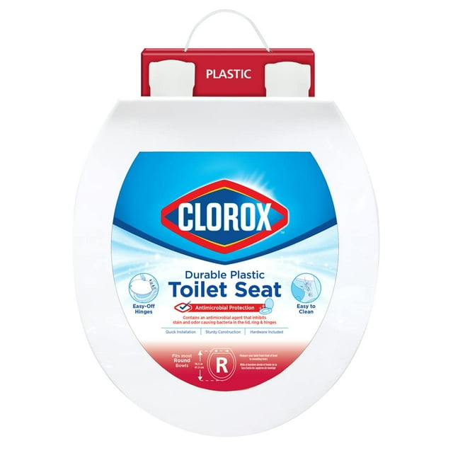 Asiento de inodoro Clorox, redondo, de plástico, con bisagras fáciles de quitar, no se mueven