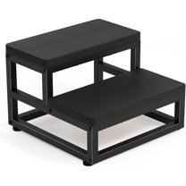 Two-Step Stool for Adults & Kids, Waterproof HDPE Bed Step with Adjustable Non-Slip Feet, Sturdy Metal Frame for Kitchen, Bathroom, Bedroom, RV & Outdoor Use, Black