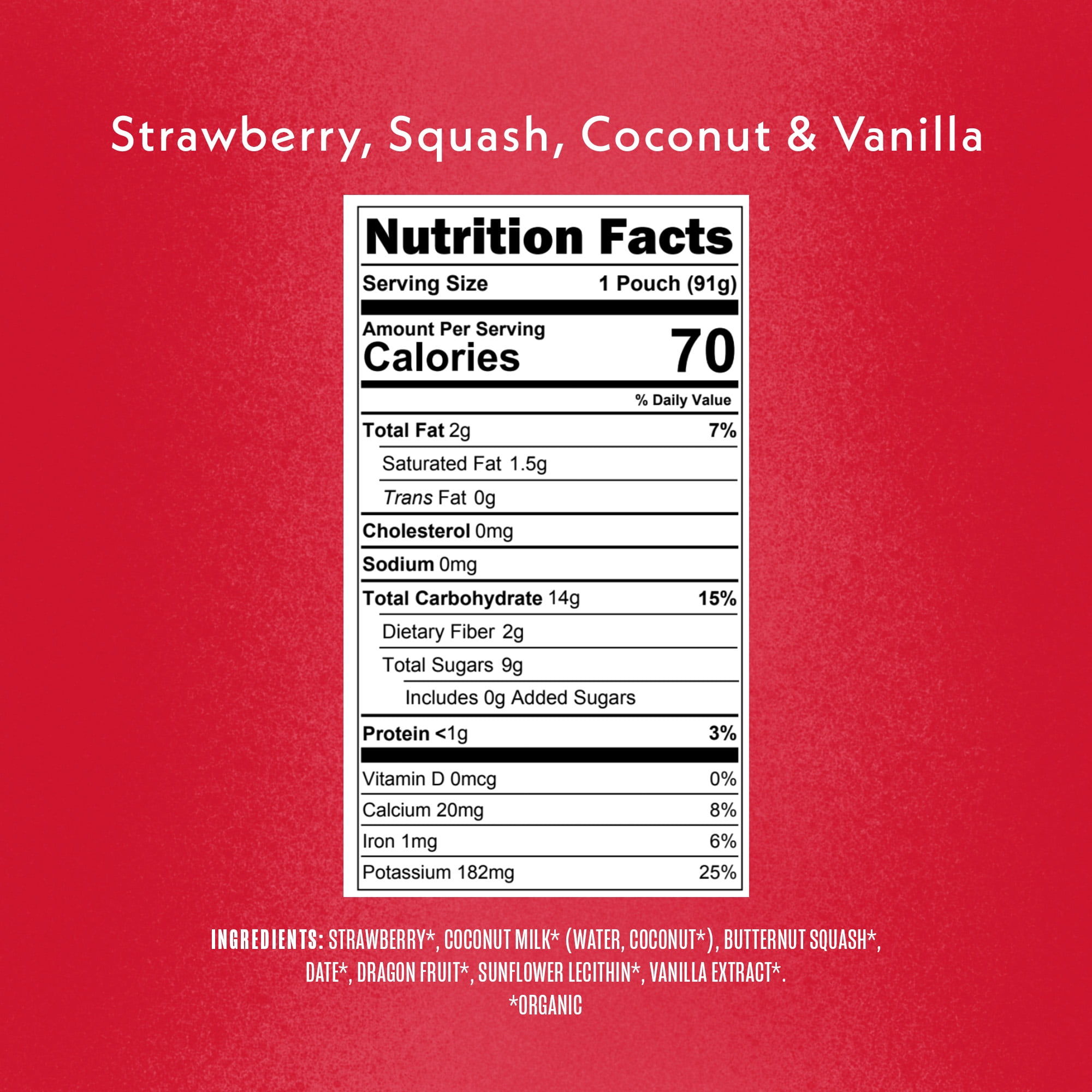 Once Upon a Farm Organic Refrigerated Baby Food Fruit & Veggie Blend Strawberry, Squash, Coconut & Vanilla, 3.2oz Pouch