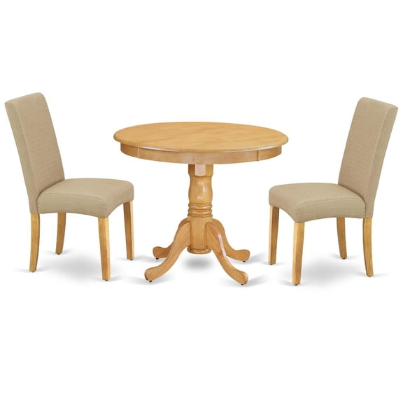 East West Furniture Antique 3-piece Wood Dining Set in Oak/Dark Khaki