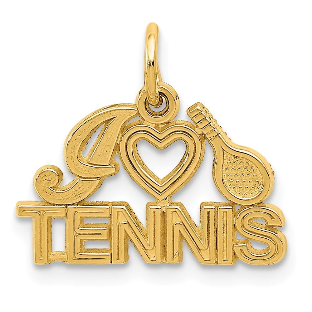 14k Yellow Gold Solid Polished I Love Tennis Charm Pendant Necklace