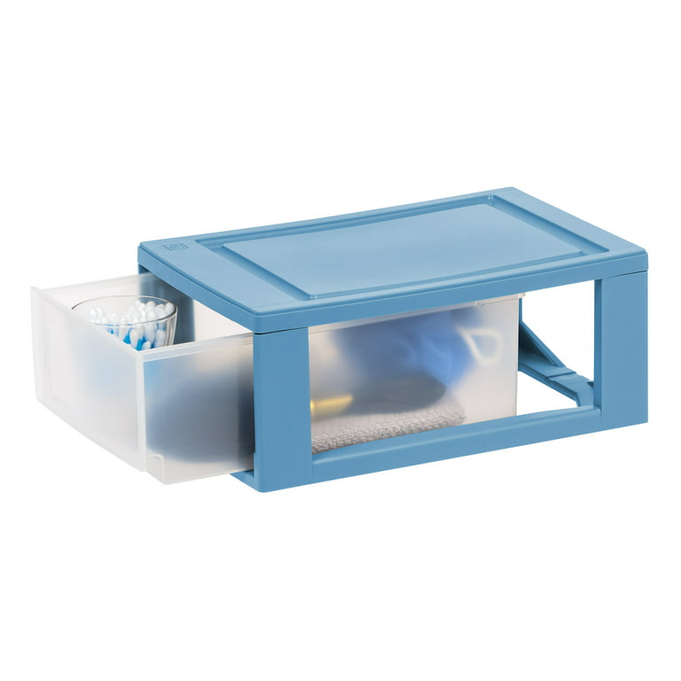 IRIS USA 6 Qt. (1.5 gal.) Stackable Plastic Storage Drawer, Ash Blue, Set  of 2 