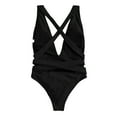 thumbnail image 4 of Women's Deep V Neck Black One-Piece Swimsuit Cross Back Kont Beachwear, 4 of 6