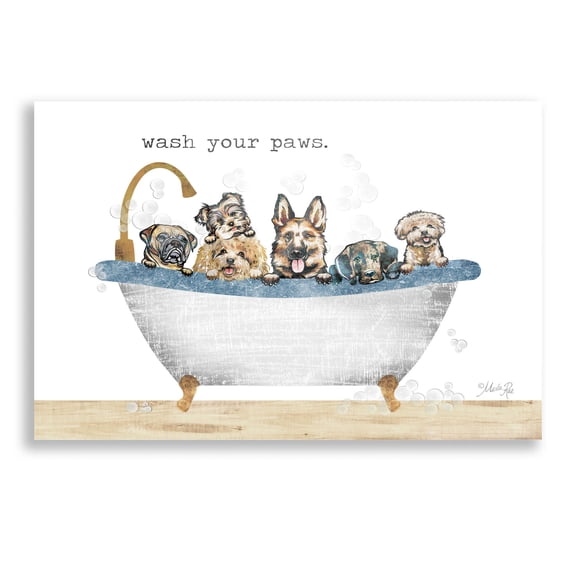 Epic Art 'Wash Your Paws' by Marla Rae, Acrylic Glass Wall Art, 16"x12"
