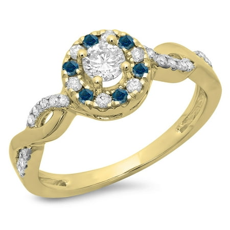 Dazzlingrock Collection 0.55 Carat (ctw) 14K Round Blue & White Diamond Swirl Halo Engagement Ring 1/2 CT, Yellow Gold, Size 5.5