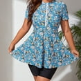 thumbnail image 4 of WIZUTIZ Robe de Maternité Maillot de Bain Imprimé Fendu Fermeture Éclair Manches Courtes Protection Solaire Maillot de Bain Femmes Bleu Économies de Vacances, 4 of 5