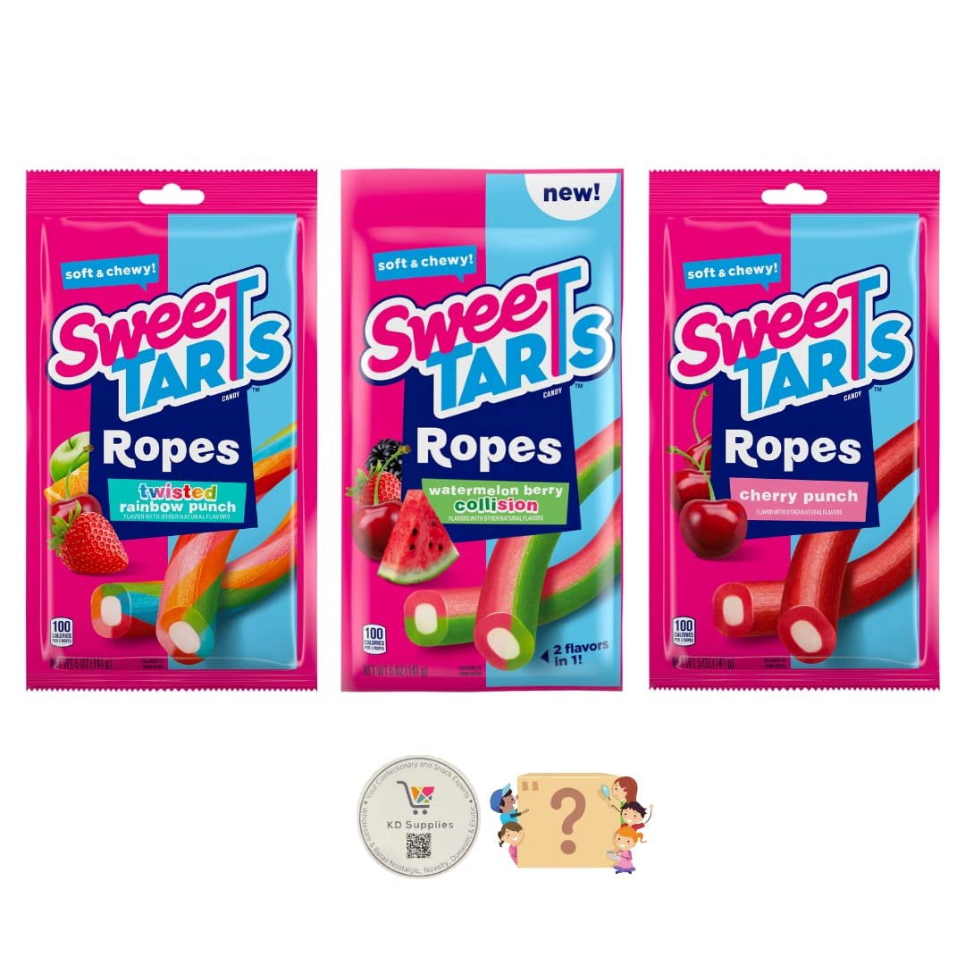 SweeTarts Ropes Chewy Candy Variety Pack Twisted Rainbow Punch, Cherry Punch & Collision