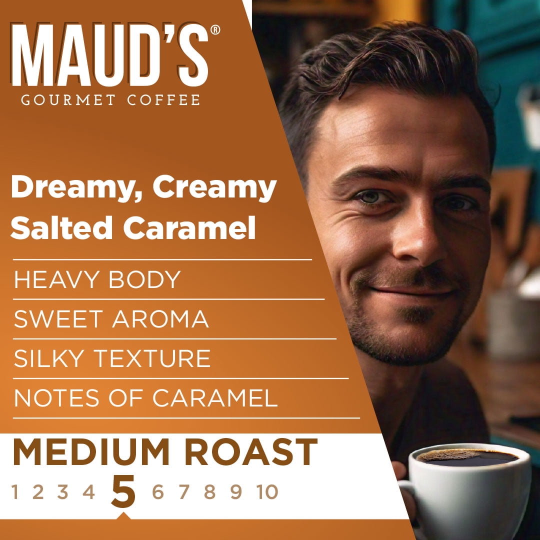 Maud's Salted Caramel Flavored Coffee Pods, 100 ct, Medium Roast Flavored Coffee in Single Serve Pods – 100% Arabica Beans, Compatible with Keurig K Cups Maker