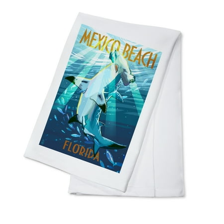 

Mexico Beach Florida Stylized Hammerhead Shark (100% Cotton Tea Towel Decorative Hand Towel Kitchen and Home)