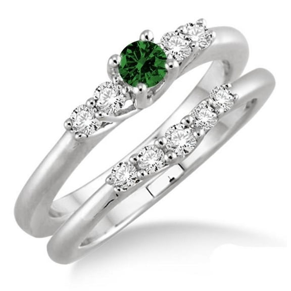 1.5 Carat 6mm Round Cut Inexpensive Moissanite Diomond Wedding Ring Bridal Set on 10k White Gold