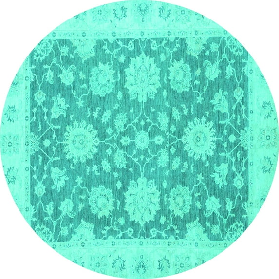 Ahgly Company Indoor Round Oriental Turquoise Blue Traditional Area Rugs, 6' Round