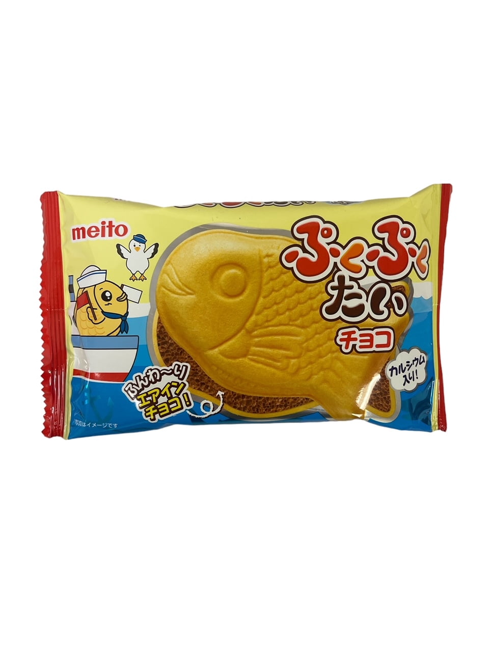 Meito Pukupuku Tai Taiyaki Chocolate and Strawberry Filled Fish Shaped Monaka Wafer; 6 Counts