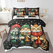 jejeloiu Cute Cat 7-Piece Twin Bedding Sets,Merry Xmas Bedding Comforter Set,Lovely Pet Kitten Sheet Sets For Girls Boys,Breathable Bedroom Decor Reversible
