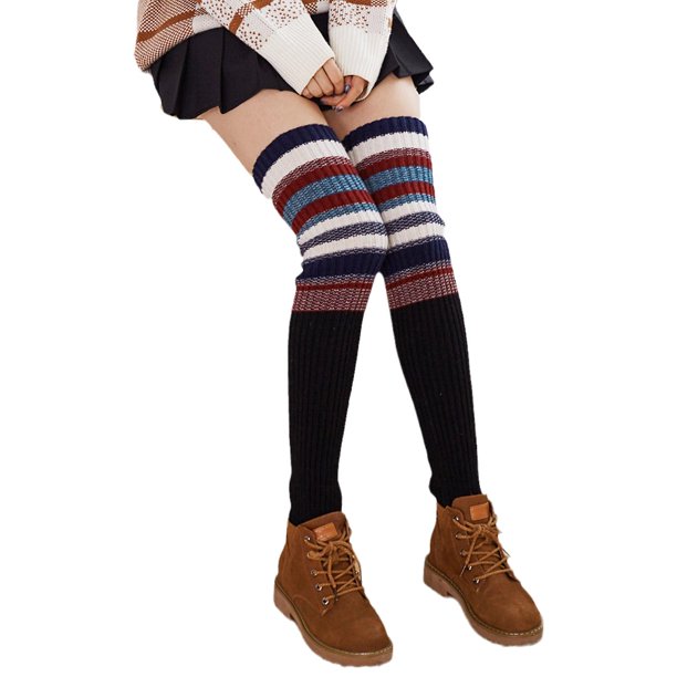 Calentadores de piernas cálidos de invierno para mujer, calcetines hasta la rodilla a rayas a la moda, puños para botas, polainas de regalo para niñas