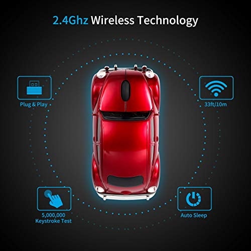 Ratón Clásico BKLNOG en Forma de Coche Actualizado con Faros LED 1600 DPI Rojo