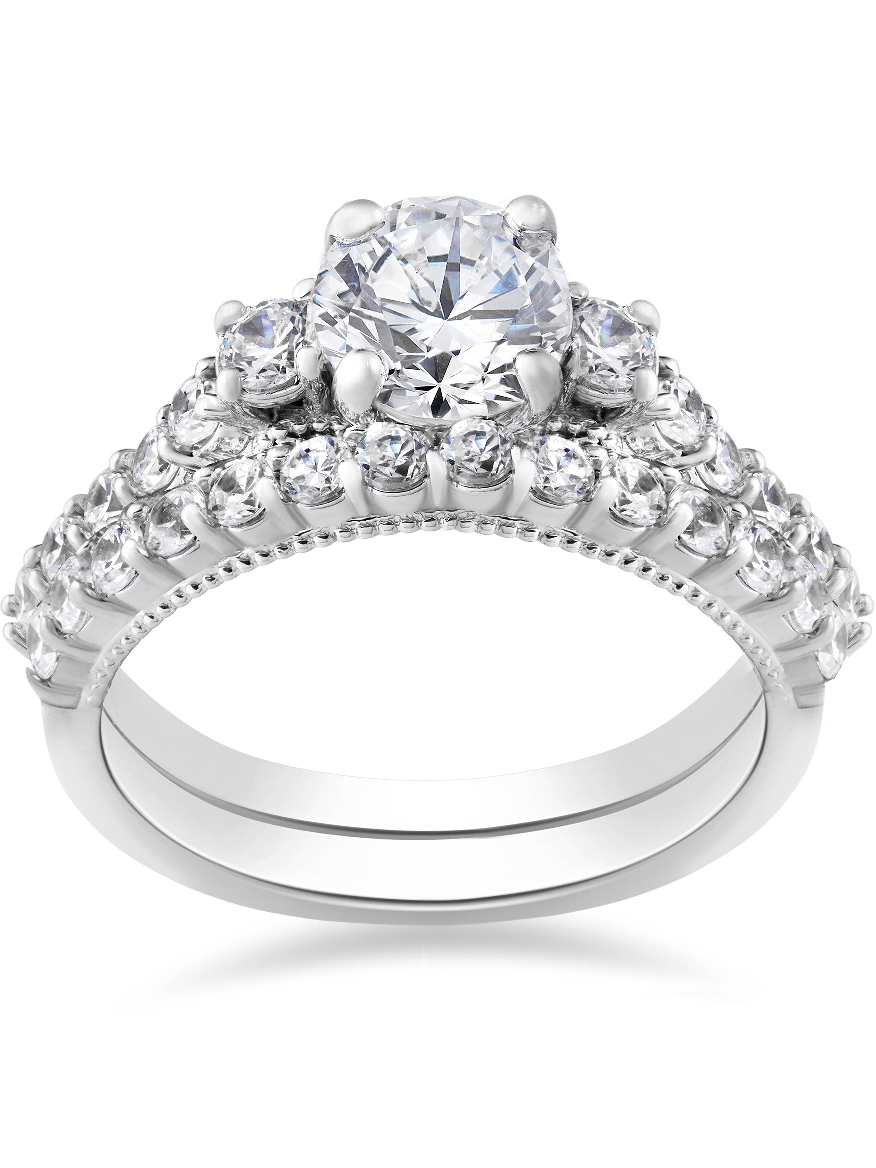 Pompeii3 - 2 ct Diamond Vintage Engagement Wedding Ring Set 14k White ...