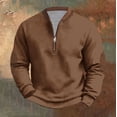 thumbnail image 3 of IYTR Men's Round Neck Sweatshirt Solid Color Long Sleeve Zipper Pullover Sweatshirt Loose Fashion Casual Sweater Brown M, 3 of 6
