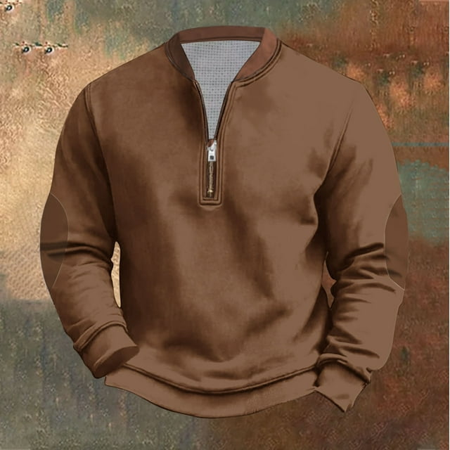Timegard Long Sleeve Shirts for Men Plus Size Zipper V Neck Stand Collar Athletic Workout Shirts Tops