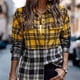 thumbnail image 3 of Camisa de mujer Blusa con estampado de cuadros Manga larga Solapa con botones para invierno Otoño Amarillo XL, 3 of 6