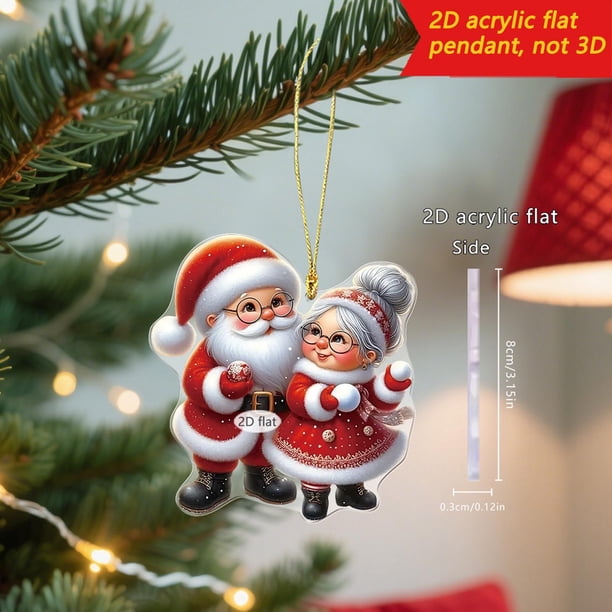 Seyotauo Christmas Santa Claus Couple 2D Acrylic Car Key Chain Pendant - Cute Festive Design Durable Holiday Decorations Props for Car Keys Christmas Parties Home Decor, Gifts for Family Friends