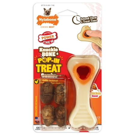 UPC: 0018214852230 | Nylabone Power Chew Knuckle Bone & Pop-In Treat Toy Chicken X-Small/Petite – Up to 15 lbs.