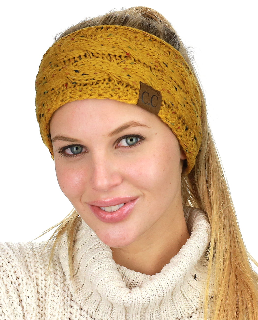 C.C Colorful Confetti Winter Warm Cable Knit Fuzzy Lined Ear Warmer