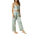 thumbnail image 4 of Unique Bargains Womens Satin Pajamas Cowl Neck Crop Cami Sleepwear with Pants Lounge Set M Blue, 4 of 5