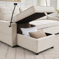 thumbnail image 3 of JEAREY Linen Sleeper Sofa with Push-out Sofa Bed, Extra Storage Space, Phone Holder & USB Charger Off White, 3 of 5