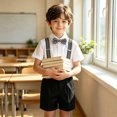 thumbnail image 7 of XAOFW Back To School Outfits For Boys Short Sleeve Solid Color Shirts Suspenders Shorts Toddler Kids Comfortable Gentleman Sets 2-3 Years, 7 of 7