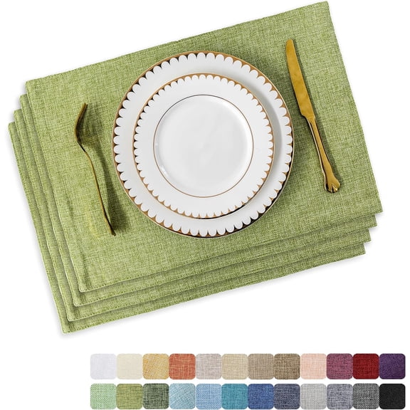 Green Placemat Set of 4 Washable Place Mats Placemats Heat Resistant Sage Placemat for Dining Table Kitchen Table Mats Spring Dinner Decor, Grass Green