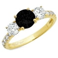 thumbnail image 3 of 1.97 ct Round Cut Natural Onyx 3 Stone 18K Yellow Gold Womens Engagement Ring, 3 of 5