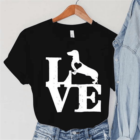 Love Dachshund Print Summer Casual T-shirts For Women Creative O Neck Short-sleeved T-shirts Fashion Ladies T-shirt