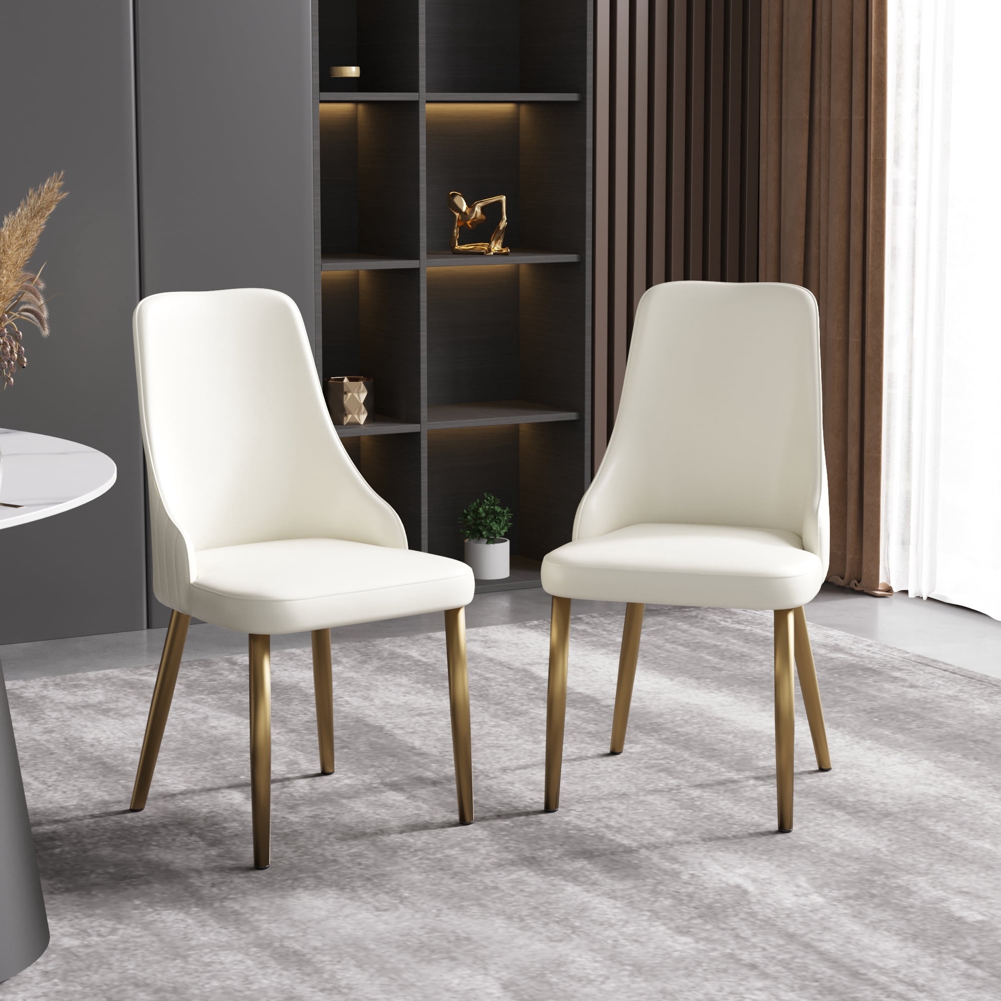 LovingAHome Upholstered Dining Chairs Set of 4, 36.6" Modern Accent Dining Chair with Gold Metal Leg,Faux Leather Dining Chairs for Dining Room/Restaurant/Living Room(Beige)