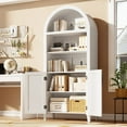 thumbnail image 4 of 5-Tier Arched Bookcase, Bookshelf with Rattan Door & Adjustable Shelves, Home Office Shelf Storage Organizer, Floor Standing Display Storage Shelves, Modern Bookcase for Bedroom/Living Room, 4 of 8