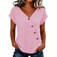 thumbnail image 6 of GUACER Gingham Button-Down Blouse for Women V Neck Asymmetrical Wrap Short Sleeve Tops Casual Loose Plaid Shirts, 6 of 8