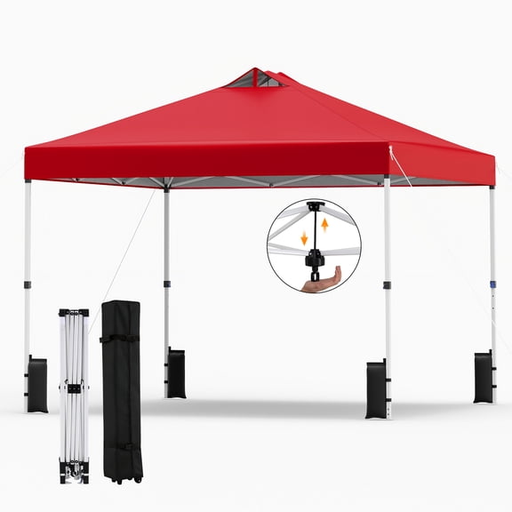 Gymax 10x10 FT Pop Up Canopy Tent 1-Person 1-Button Push Instant Setup w/ 4 Sandbags Red
