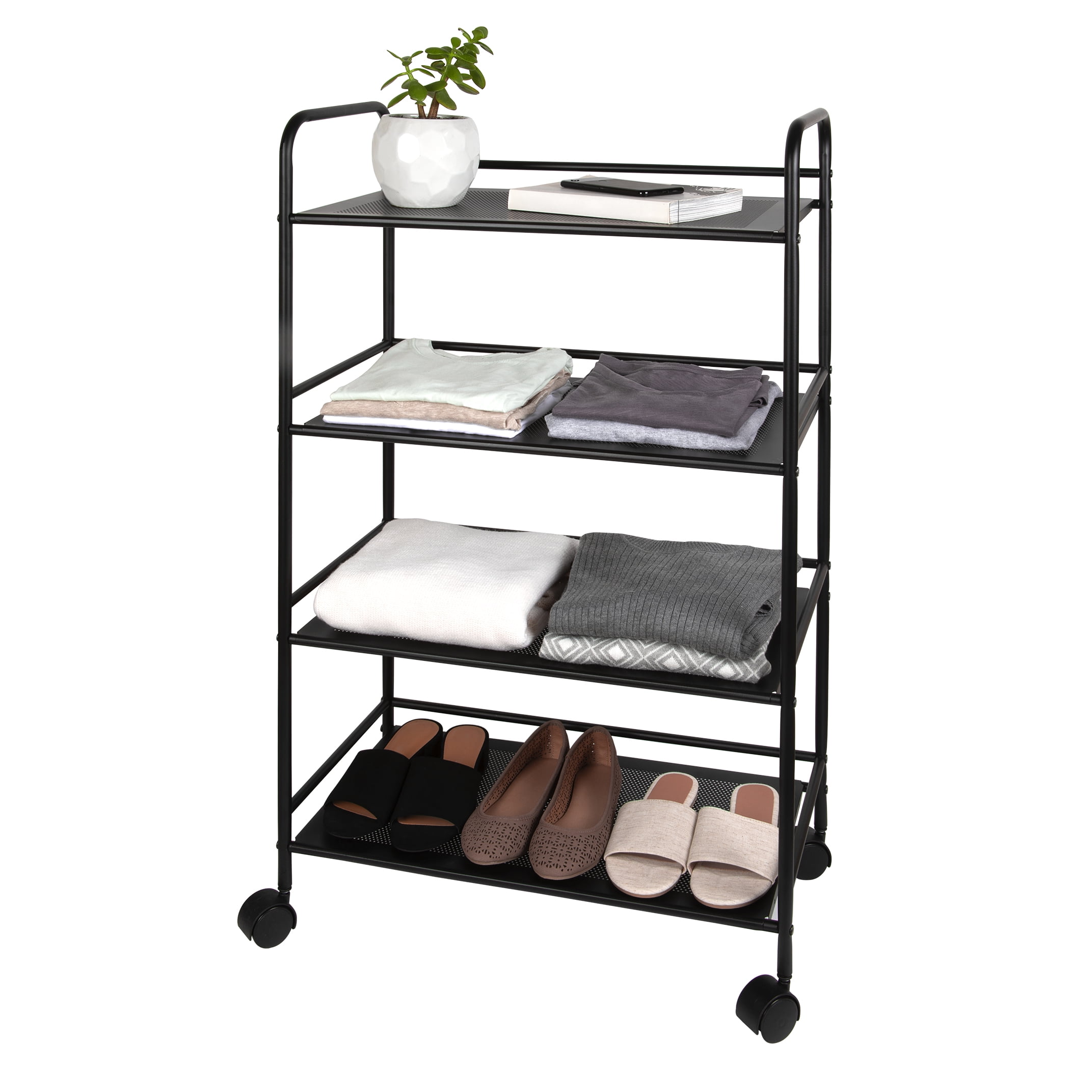 Photo 1 of 4 Tier Metal Cart with Wheels, Black