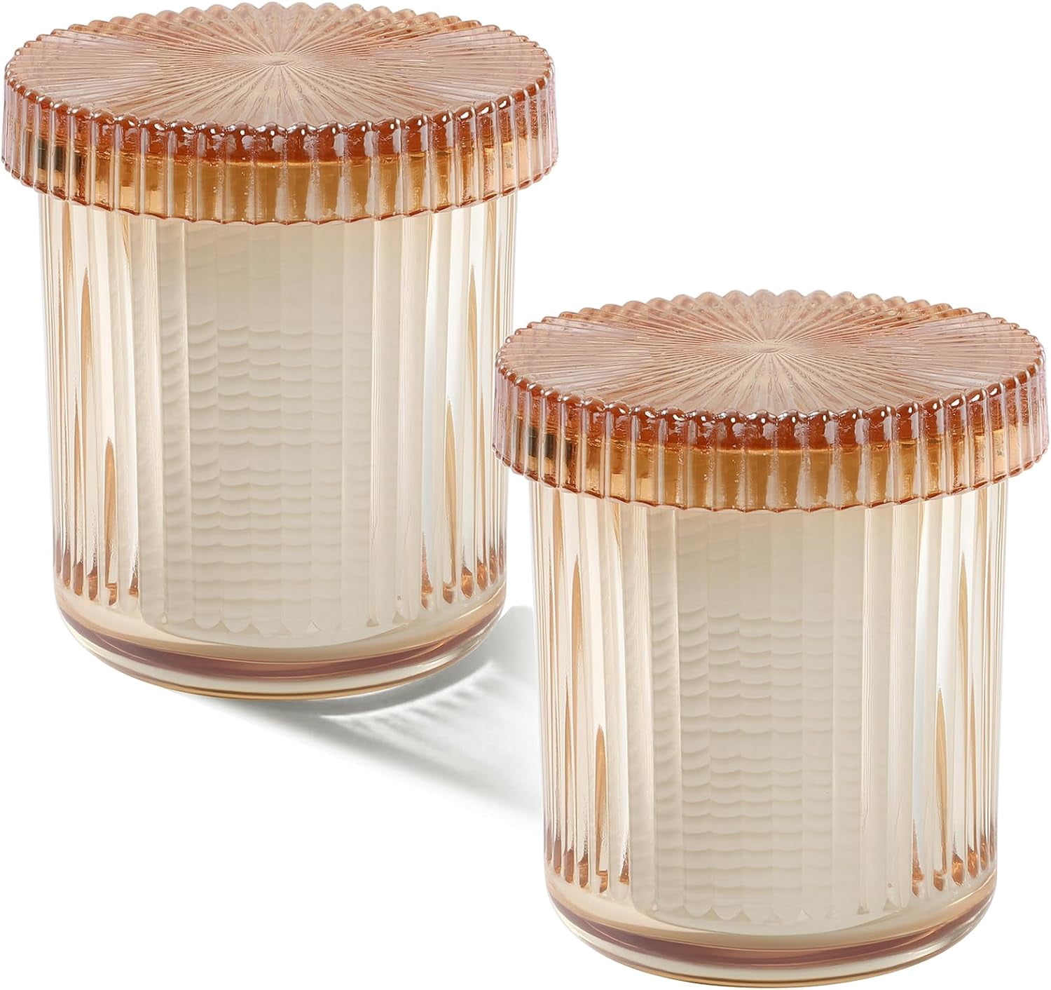 RGHJAR-Glass Qtip Holder Dispenser 2 Pack, Bathroom Canister Apothecary Jars with Lids, Vanity Makeup Accessories Storage Organizer for Cotton Swabs, Cotton Balls, Pads, Floss Picks, Amber