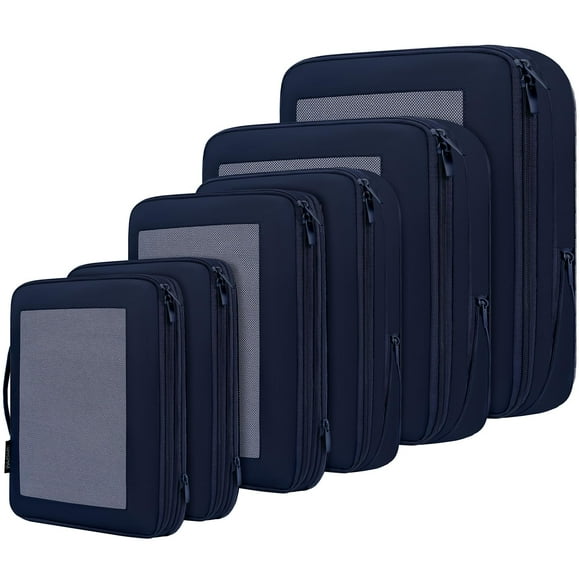 BAGAIL 4 Set/6 Set/8 Set Compression Packing Cubes Travel Accessories Expandable Packing Organizers(Navy SquareMesh 6 Set)