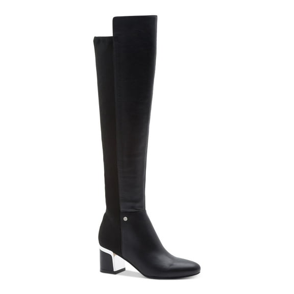 DKNY Womens Black Metallic Heel Stretch Cora Block Heel Zip-Up Riding Boot 8