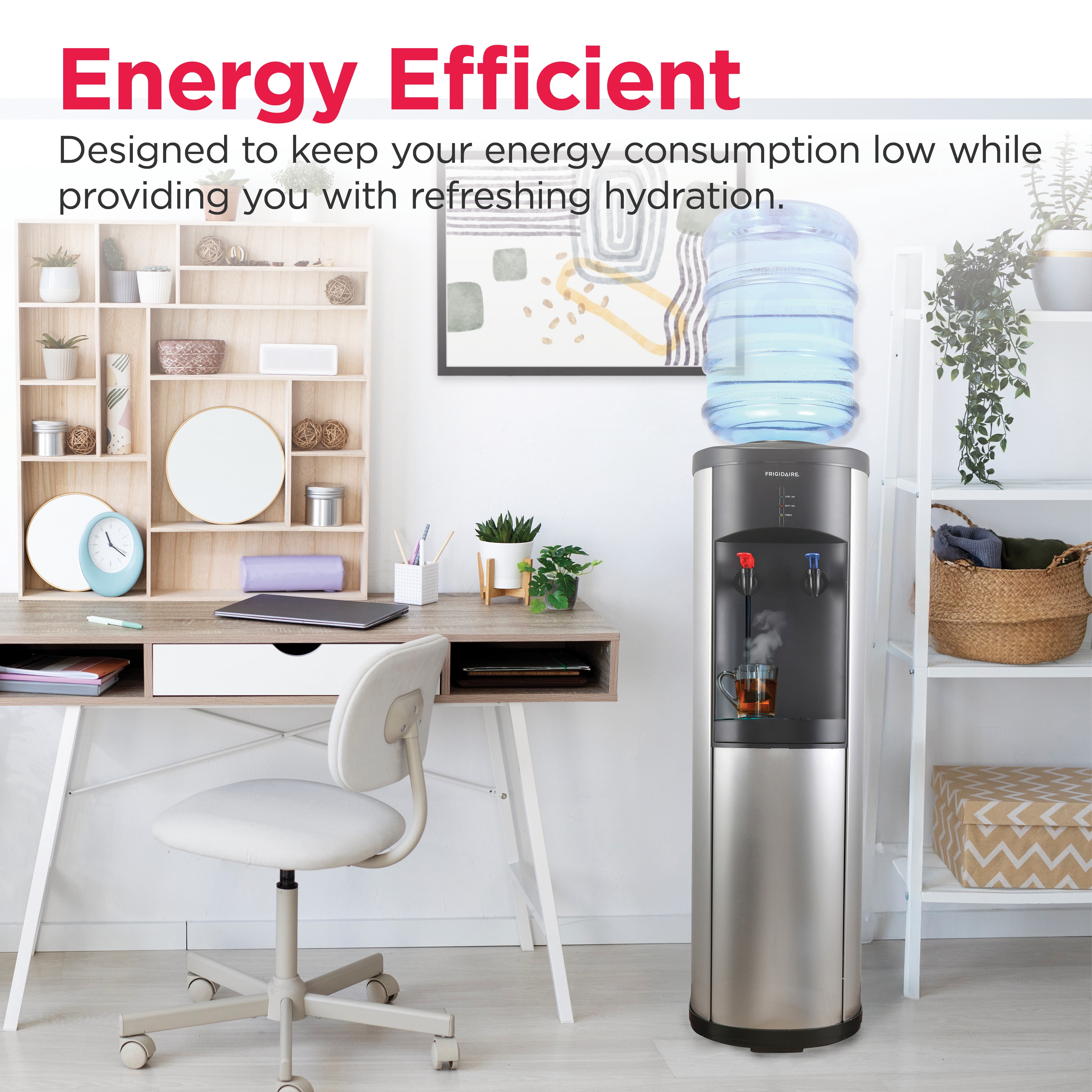 Frigidaire Top Load Hot & Cold Water Cooler Dispenser, Fits 3 and 5 Gallon Bottles, Stainless Steel