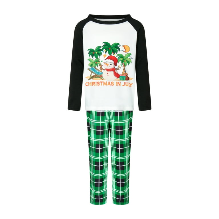 Family Matching Christmas Vacation Pajamas SnowmanTree Print Long Sleeved Tops Plaid Trousers Sleepwear Outfits Walmart