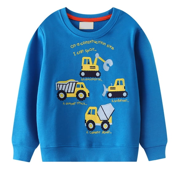 Ruyang Toddler Baby Boys Excavator Graphic Sweatshirt Cute Warm Pullover Sweaters Fall Winter Cotton Thermal Jumper