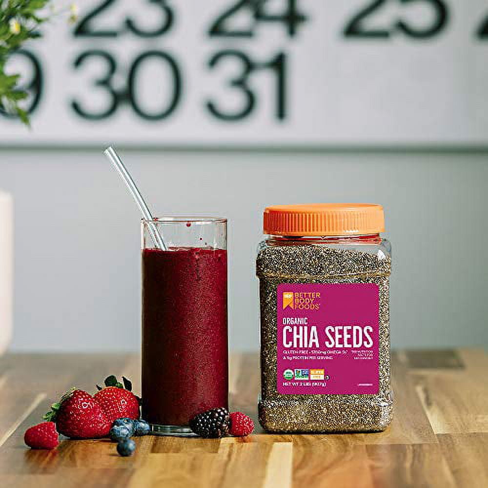 BetterBody Foods Organic Chia Seeds with Omega-3, Non-GMO, Gluten Free, Keto Diet Friendly, Vegan, Good Source of Fiber, 2 lbs, 32 Oz
