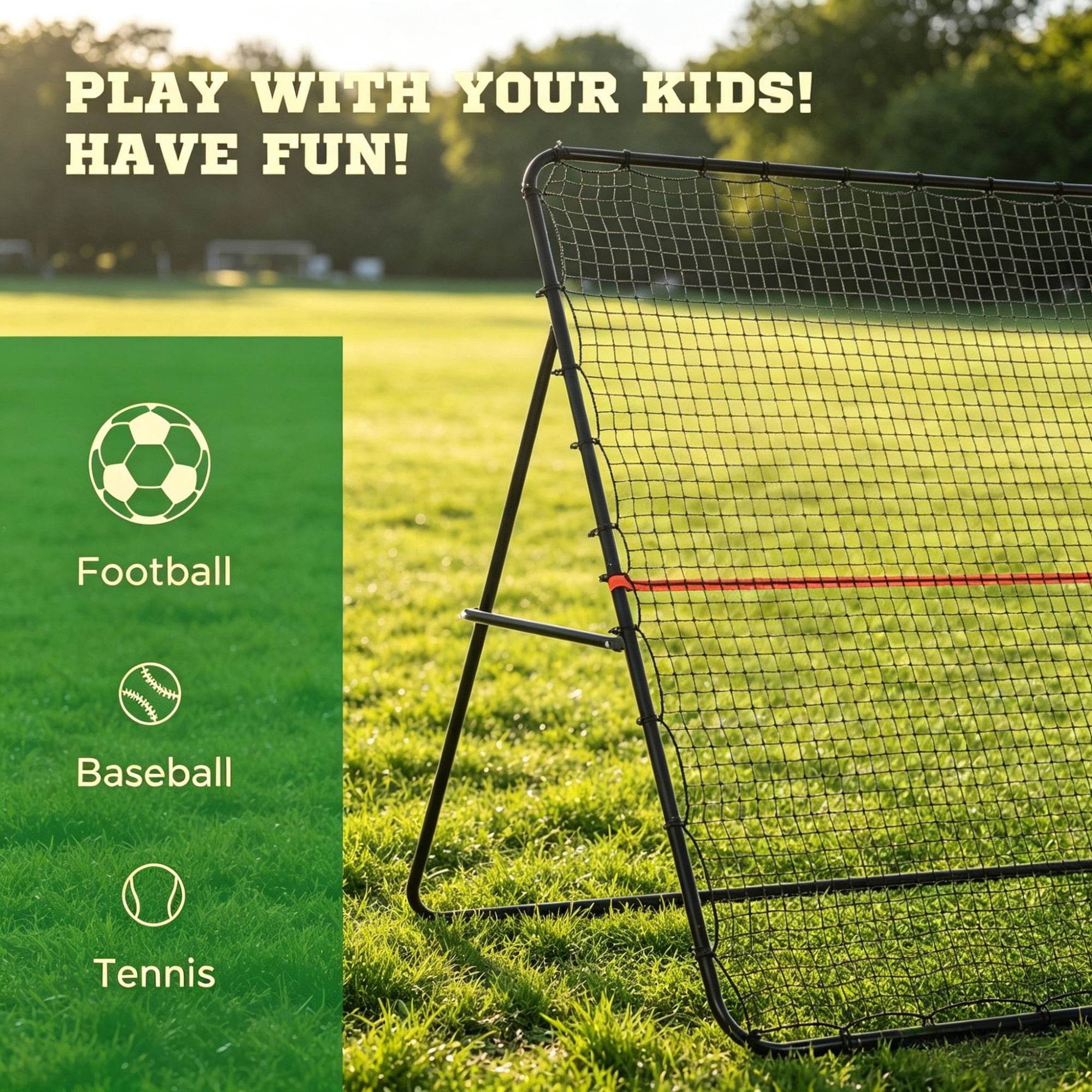 Adjustable Foldable Soccer Rebounder Net with Ground Stakes, Heavy Duty All Weather Steel Frame Training Net for Soccer Baseball Tennis Practice