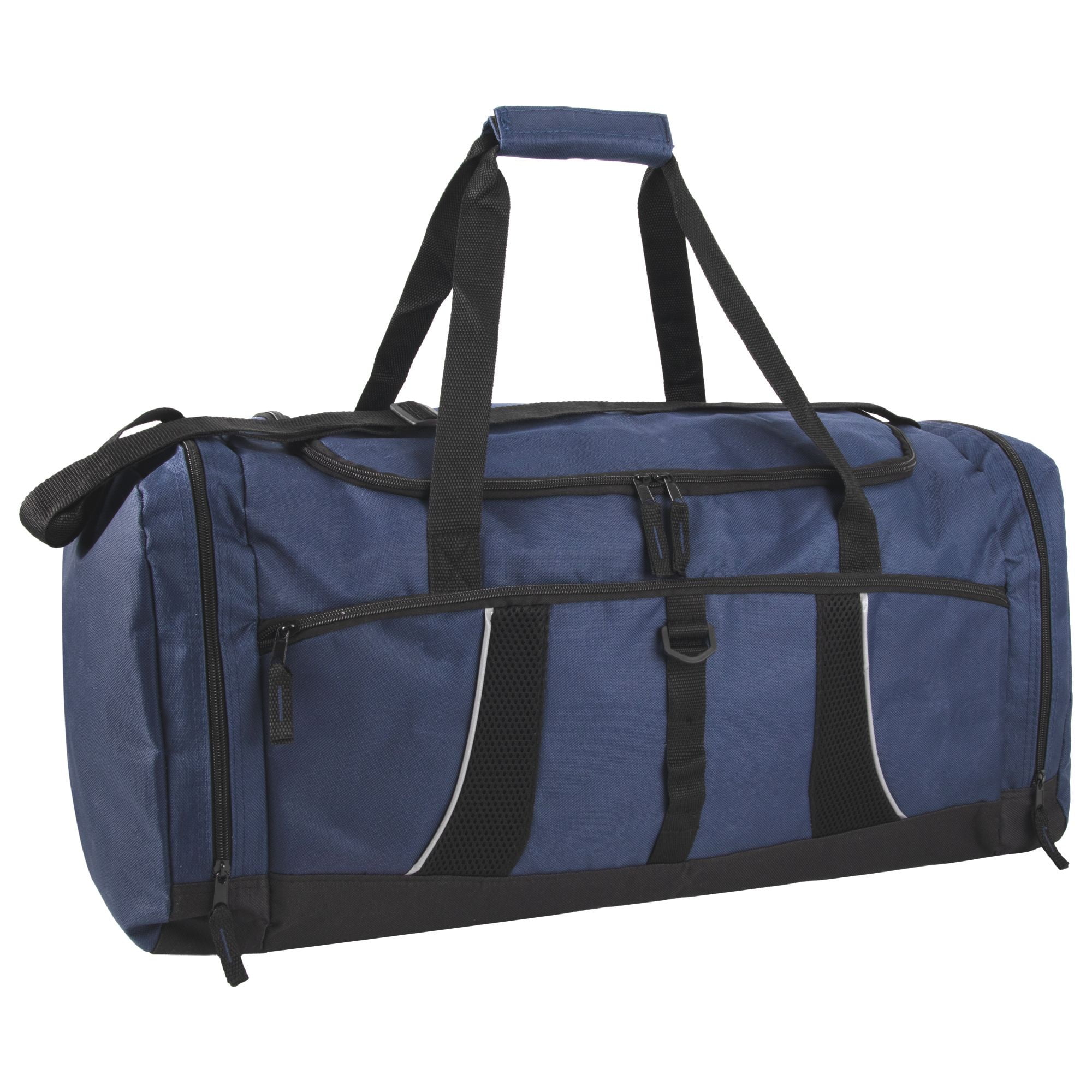 24 pack Extra Large 26 Inch 79 Liter Duffel Bags 48 Inch Shoulder Strap, Reflective Piping for Travel, Gym, Sports, Track, Field in Navy Blue