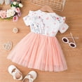 thumbnail image 5 of Mercatoo Toddler Baby Girl Dress 𝐅loral Print Short Sleeve Mesh Dresses with Decoration Bow Summer Casual P𝐚rty Clothes, 5 of 8