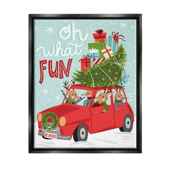 Stupell Industries Oh What Fun Holiday Car Graphic Art Jet Black Floating Framed Canvas Print Wall Art, Design by Arrolynn Weiderhold